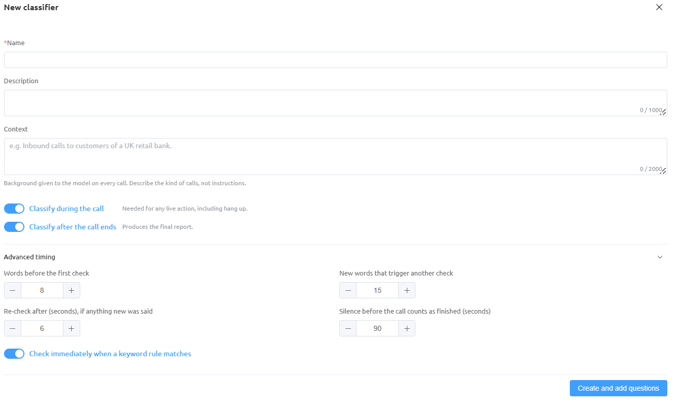 New classifier form